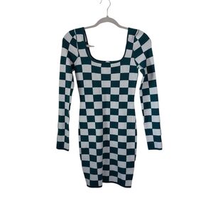 Princess Polly Green and White Checkered Long Sleeve Dress